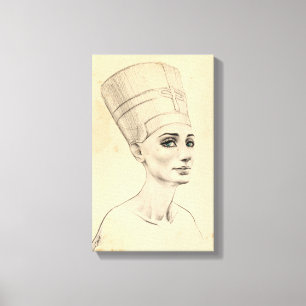 Nefertiti-Porträt auf alter Papyrusbeschaffenheit Leinwanddruck