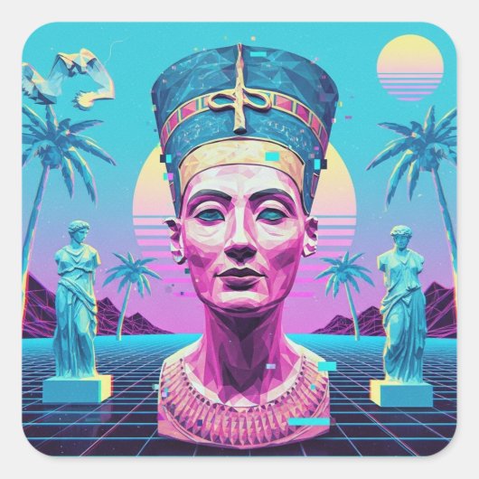 Nefertiti Premium Vaporwave Sticker (Vorderseite)