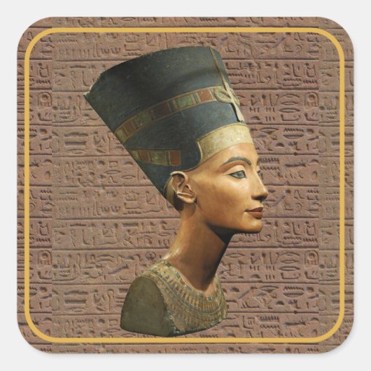 Nefertiti Square Stickers auf Hieroglyph Hintergru (Vorderseite)