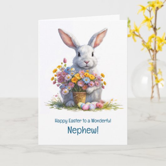 Neffe Frohe Ostern mit süßem Häschen Karte (Gelbe Blume)