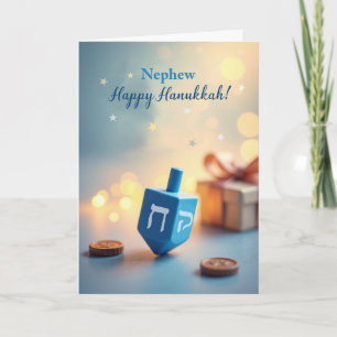 Neffe Frohes Chanukka Dreidel mit weichem Licht Karte