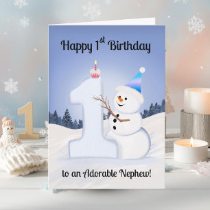 Neffe Glücklicher 1. Geburtstag Schneemann Bauen Karte