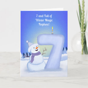 Neffe Glücklicher 7. Geburtstag Schneemann Karte