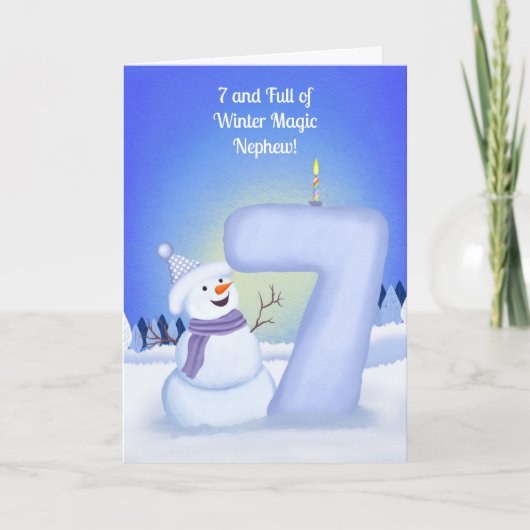 Neffe Glücklicher 7. Geburtstag Schneemann Karte (Vorderseite)