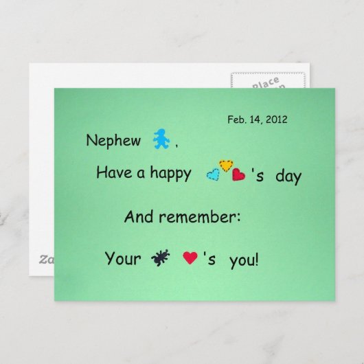 Neffe, glücklicher Valentinstag! Feiertagspostkarte (Vorne/Hinten)
