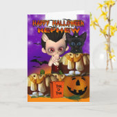 Neffe-Halloweenvampirekatzenkürbis-Jack O lanter Karte (Gelbe Blume)