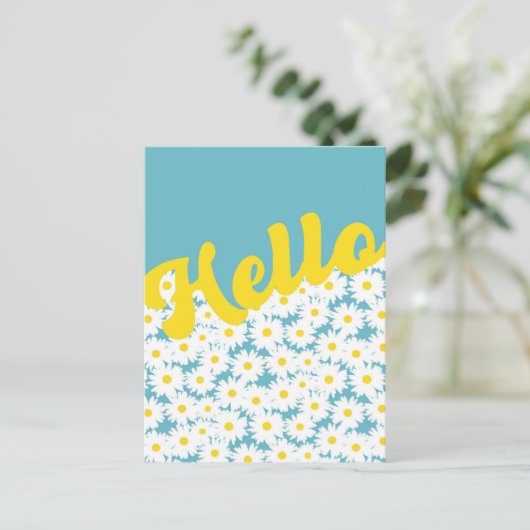 Negative Space Daisies Hallo Denken Sie an Sie Postkarte (Stehend Vorderseite)