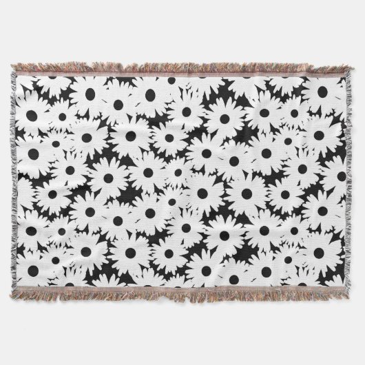 Negative Space Daisies weiß auf schwarz Decke (Vorderseite)