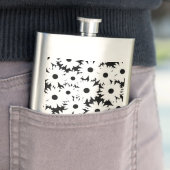 Negative Space Daisies weiß auf schwarz Flachmann (Beispiel)