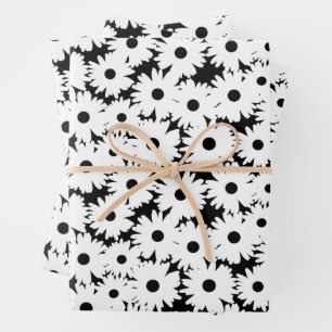 Negative Space Daisies weiß auf schwarz Geschenkpapier Set