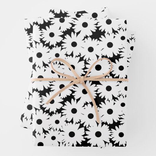 Negative Space Daisies weiß auf schwarz Geschenkpapier Set (Beispiel)