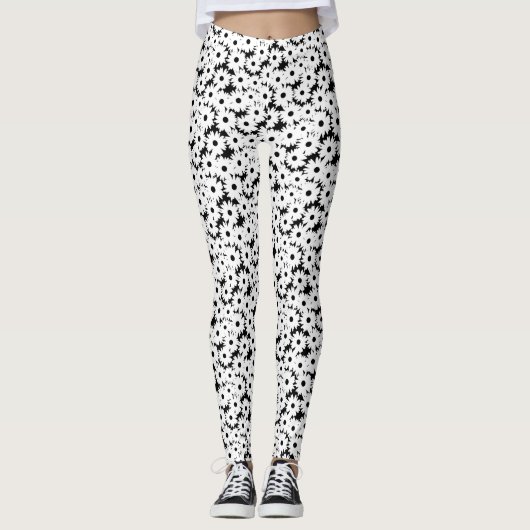 Negative Space Daisies weiß auf schwarz Leggings (Vorderseite)