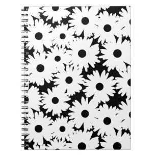 Negative Space Daisies weiß auf schwarz Notizblock