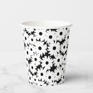 Negative Space Daisies weiß auf schwarz Pappbecher