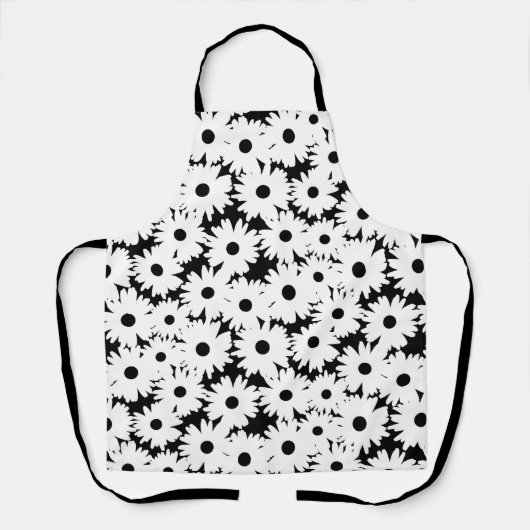 Negative Space Daisies weiß auf schwarz Schürze (Vorderseite)