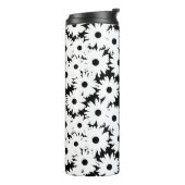 Negative Space Daisies weiß auf schwarz Thermosbecher (Nach links gedreht)