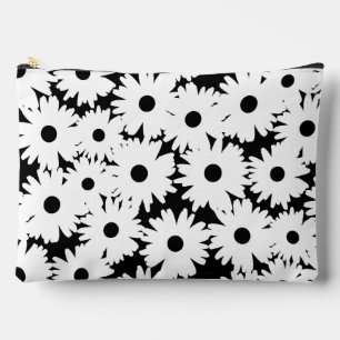 Negative Space Daisies weiß auf schwarz Zubehörtasche