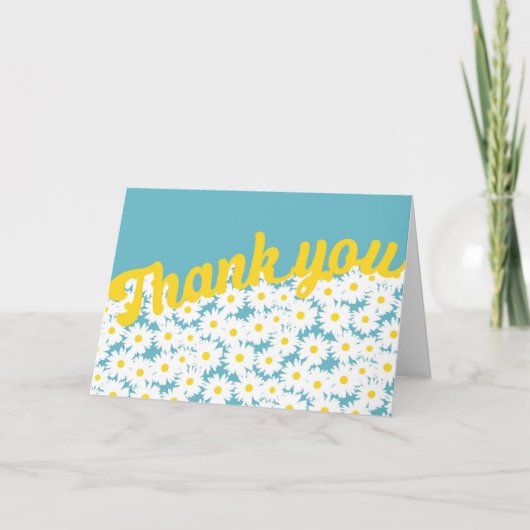 Negative Space Daisies weiß gelb auf blau Dankeskarte (Vorderseite)