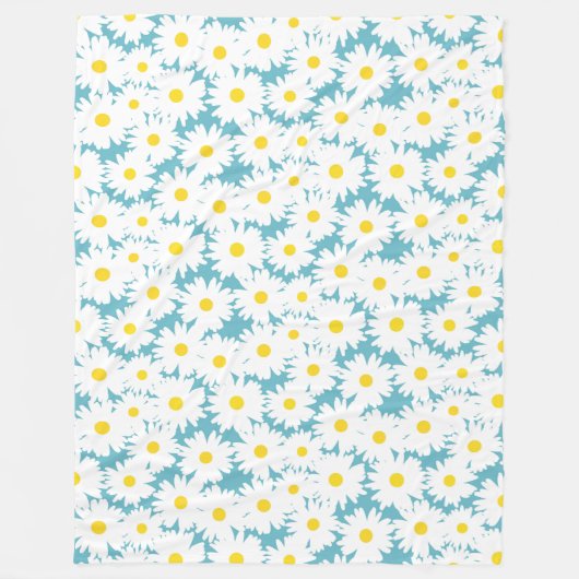 Negative Space Daisies weiß gelb auf blau Fleecedecke (Vorderseite)