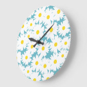 Negative Space Daisies weiß gelb auf blau Große Wanduhr (Winkel)