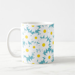 Negative Space Daisies weiß gelb auf blau Kaffeetasse