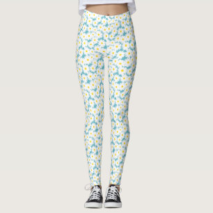 Negative Space Daisies weiß gelb auf blau Leggings
