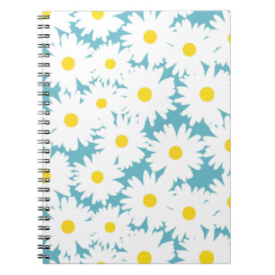 Negative Space Daisies weiß gelb auf blau Notizblock