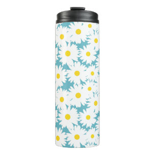 Negative Space Daisies weiß gelb auf blau Thermosbecher