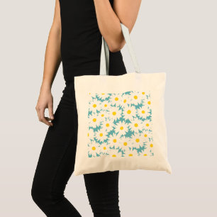 Negative Space Daisies weiß gelb auf blau Tragetasche