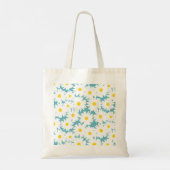 Negative Space Daisies weiß gelb auf blau Tragetasche (Rückseite)