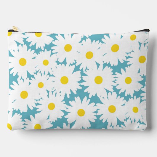 Negative Space Daisies weiß gelb auf blau Zubehörtasche (Vorderseite)