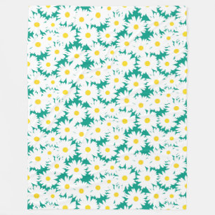 Negative Space Daisies weiß gelb auf grün Fleecedecke
