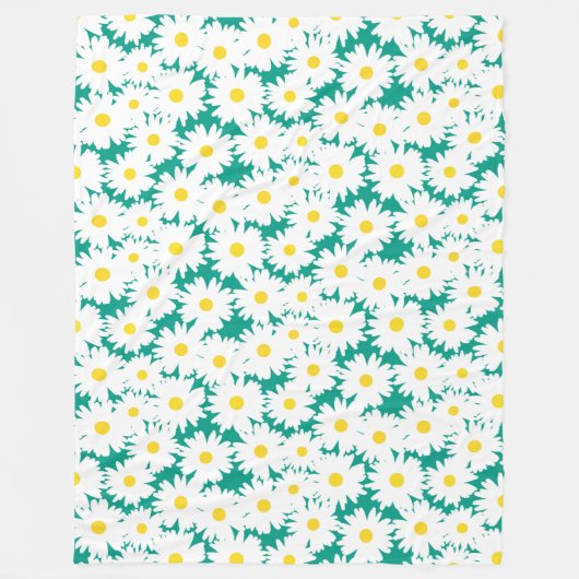 Negative Space Daisies weiß gelb auf grün Fleecedecke (Vorderseite)