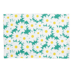 Negative Space Daisies weiß gelb auf grün Kissenbezug