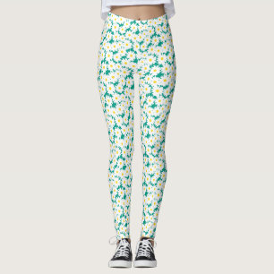 Negative Space Daisies weiß gelb auf grün Leggings