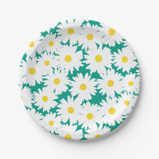 Negative Space Daisies weiß gelb auf grün Pappteller (Vorderseite)