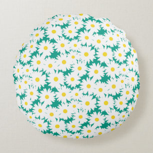 Negative Space Daisies weiß gelb auf grün Rundes Kissen