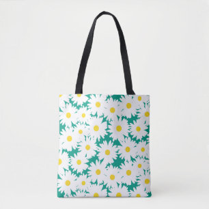 Negative Space Daisies weiß gelb auf grün Tasche