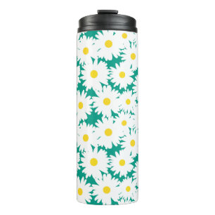 Negative Space Daisies weiß gelb auf grün Thermosbecher