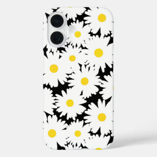 Negative Space Daisies weiß gelb auf schwarz iPhone 16 Hülle