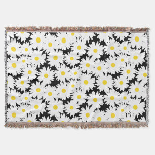 Negative Space Daisies weiß gelb auf schwarz Decke