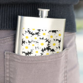 Negative Space Daisies weiß gelb auf schwarz Flachmann (Beispiel)
