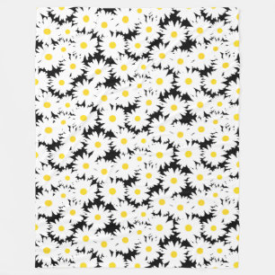 Negative Space Daisies weiß gelb auf schwarz Fleecedecke