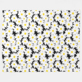 Negative Space Daisies weiß gelb auf schwarz Fleecedecke (Vorderseite (Horizontal))