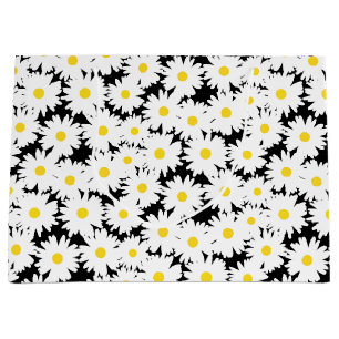Negative Space Daisies weiß gelb auf schwarz Große Geschenktüte