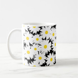 Negative Space Daisies weiß gelb auf schwarz Kaffeetasse