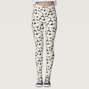 Negative Space Daisies weiß gelb auf schwarz Leggings