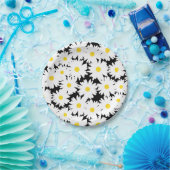 Negative Space Daisies weiß gelb auf schwarz Pappteller (Party)