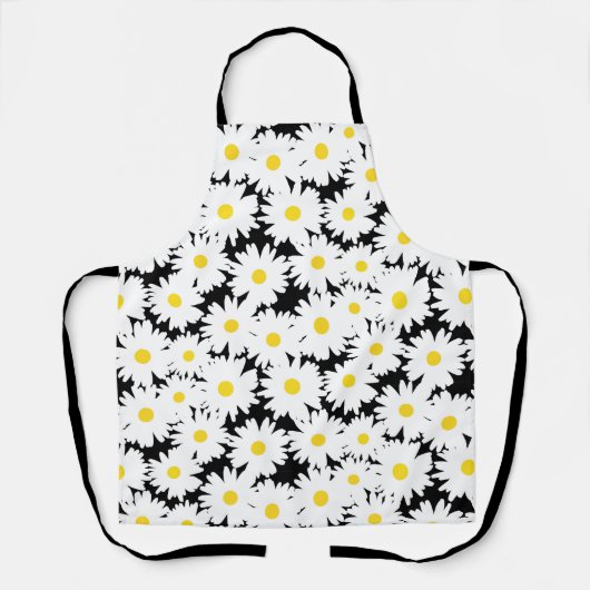Negative Space Daisies weiß gelb auf schwarz Schürze (Vorderseite)