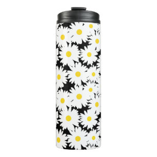 Negative Space Daisies weiß gelb auf schwarz Thermosbecher